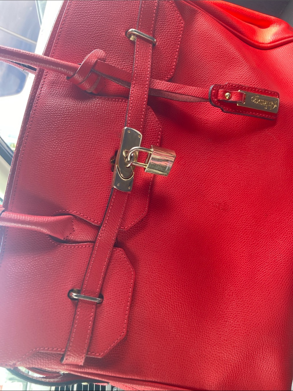 Arfango Red Leather Italian Bag Birkin Style